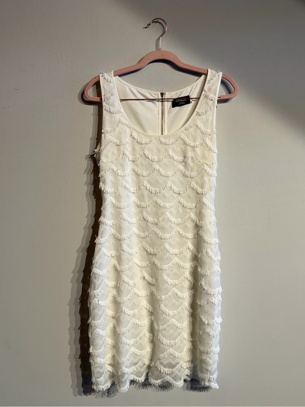Guess Cream Sleeveless Scalloped Lace Mini Dress